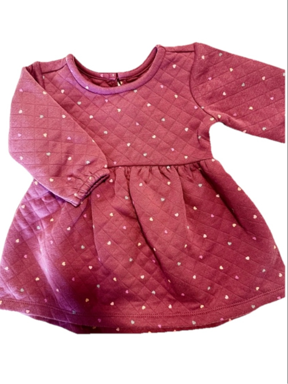 Baby Quilted Heart Dress | Plum Long Sleeve Outfit | Cozy 3–6M